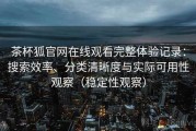 茶杯狐官网在线观看完整体验记录：搜索效率、分类清晰度与实际可用性观察（稳定性观察）